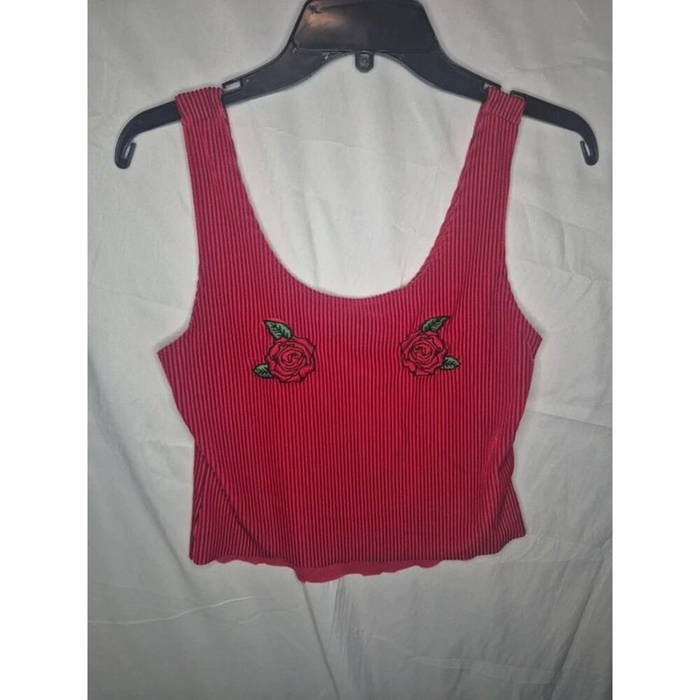 Red Velvet Rose Embroidered Tank Top / Cami Y2K Aesthetic
